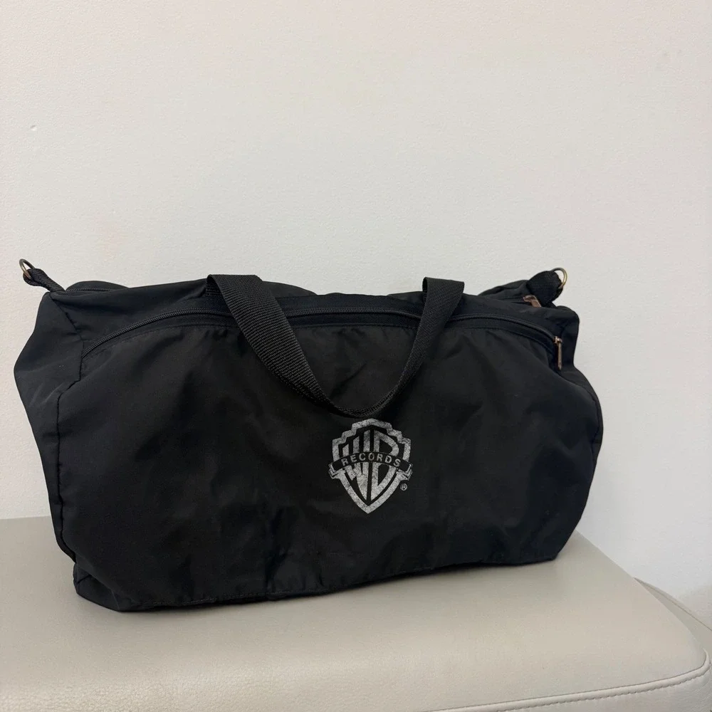 Vintage Warner Bros Records Promo Duffel Bag Black Nylon Music‎ Industry Rare WB